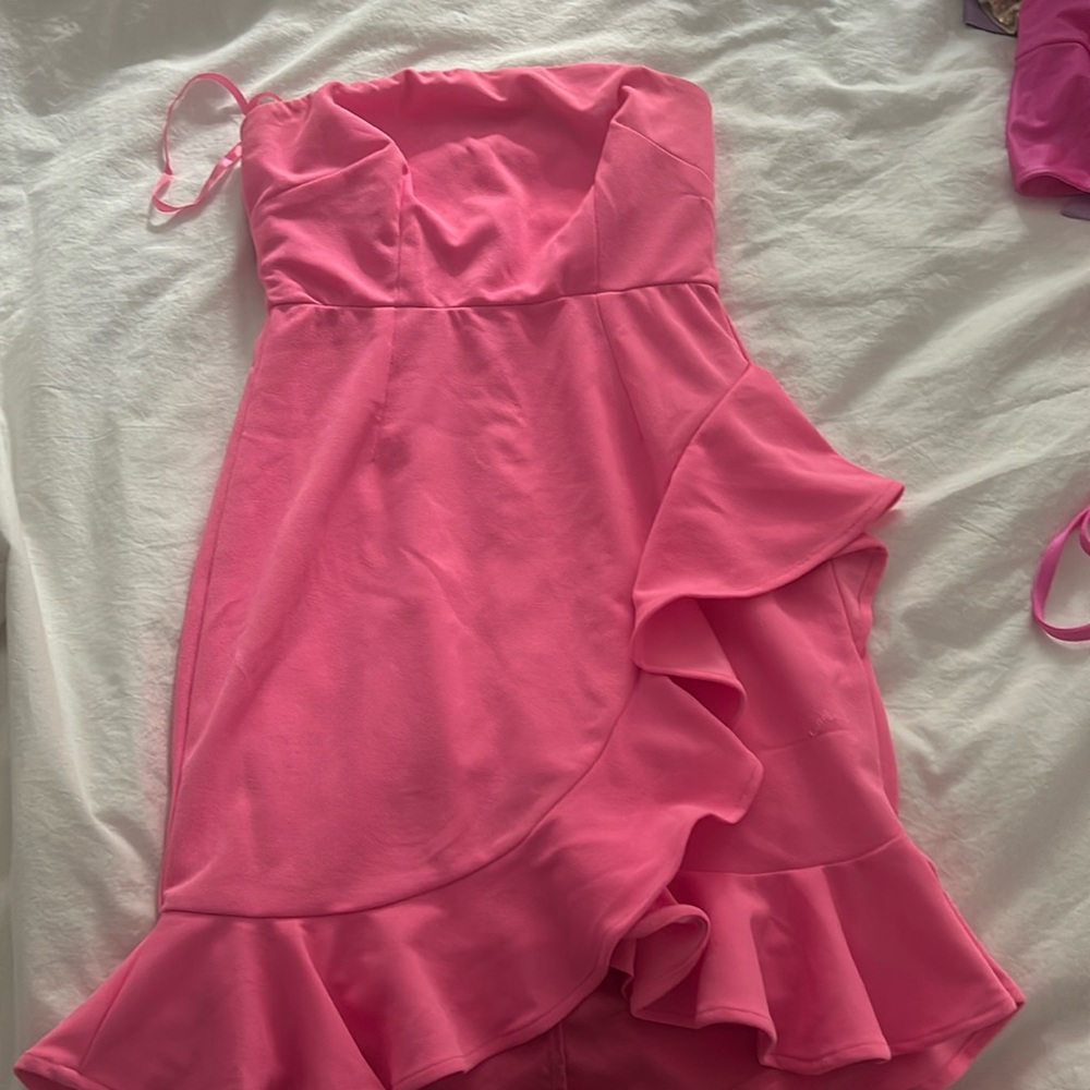 Pink strapless mini dress